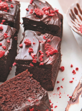 Brownies al cioccolato e caffè con briciole di lamponi