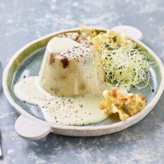 Flan Di Topinambur, Patate E Funghi Con Fonduta - jpg