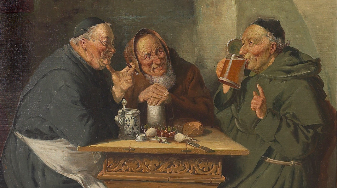 Il quadro rappresenta tre gioviali monaci seduti in una cantina a gustarsi un boccale di birra
