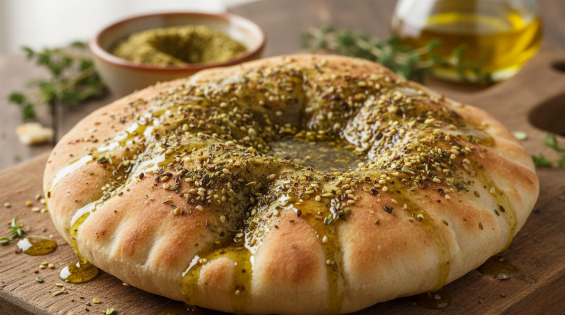 Za'atar: la miscela, mescolata a olio d'oliva, condisce un pane tipo naan