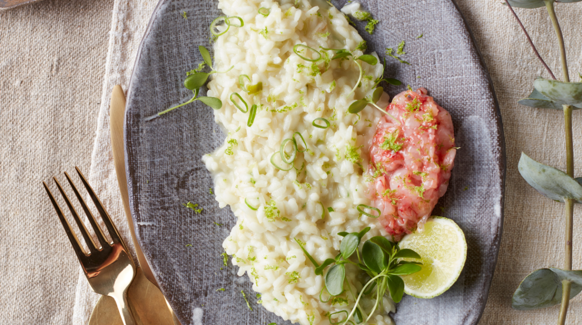 risotto al limone, gamberi e wasabi