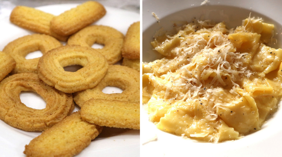 biscotti di meliga a sinistra e primo piatto a destra