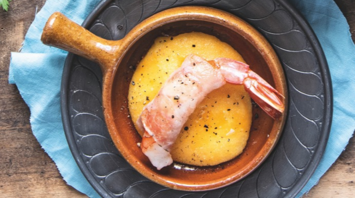 gambero al lardo su polenta