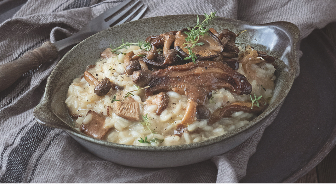 Risotto ai funghi e Camembert in padella