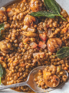 Zuppa di lenticchie e castagne arrostite